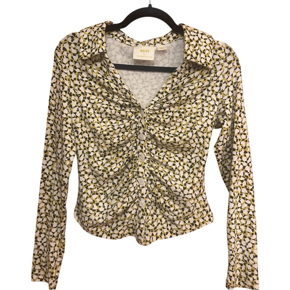 Anthropologie White and Green Button Down Shirt